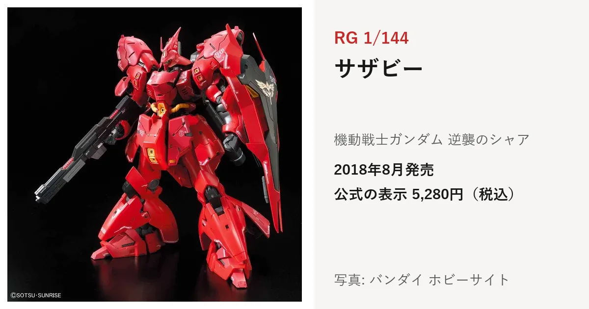 RG 1/144 サザビーの公式の商品写真。赤い大柄な機体がビーム・ショット・ライフルを構えている